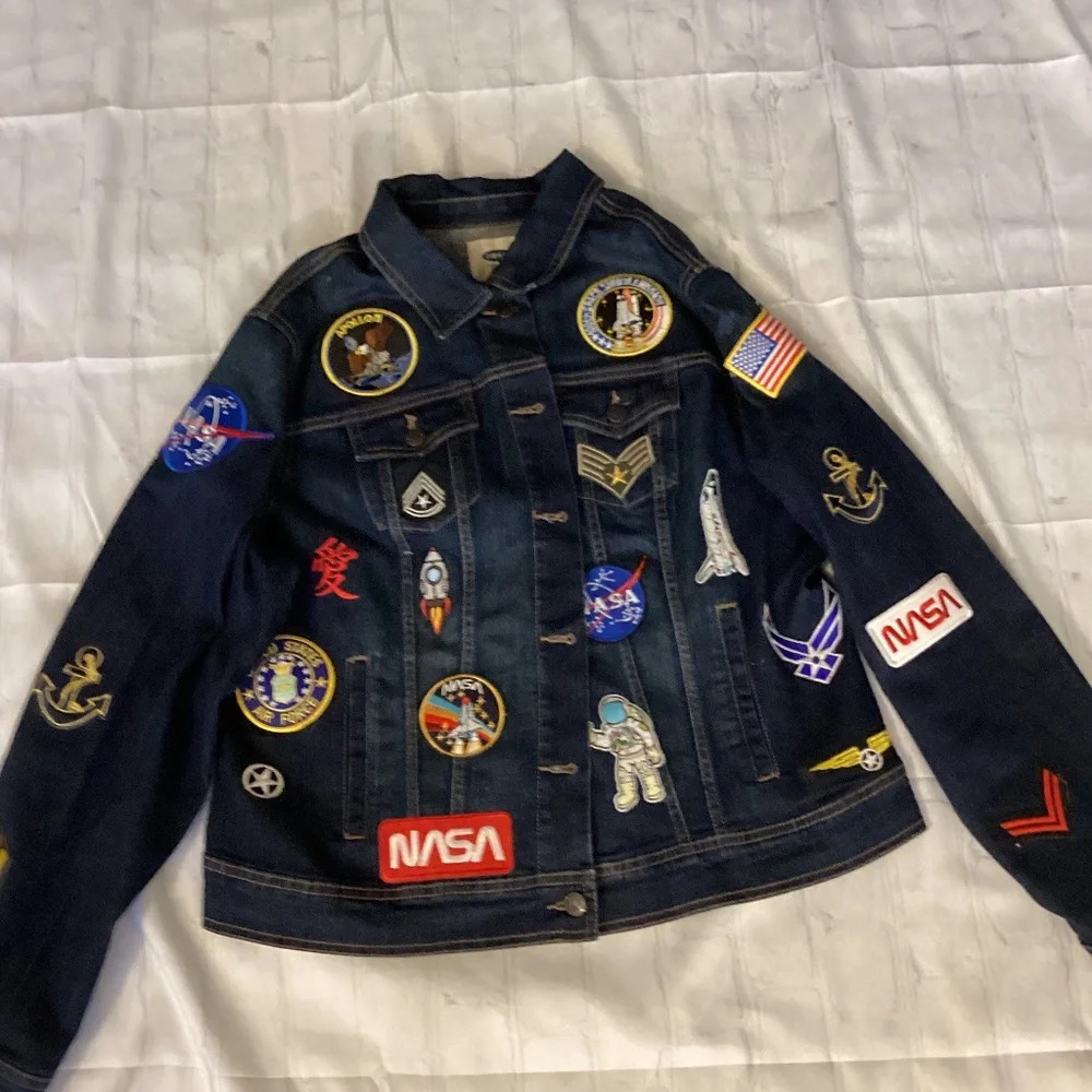 Custom “Patched Up” Denim Jacket (Color: Dark Blue Denim+Multi Patches)